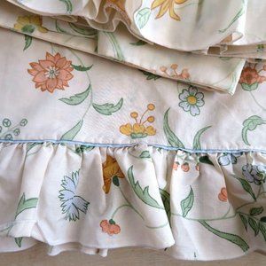 Vintage Martex Full Flat Sheet 2 Pillowcases Floral Ruffle Percale Cottage Core